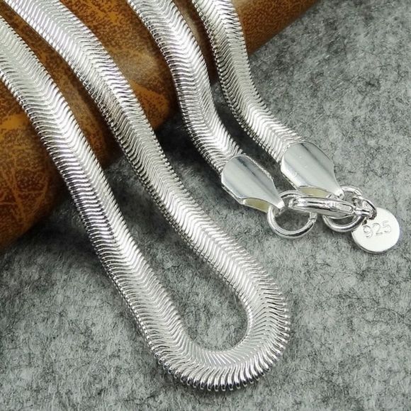 CLOSEOUT GIFT 925 Sterling Silver 6MM Flat Snake Herringbone Chain Necklace 20" - Picture 6 of 8